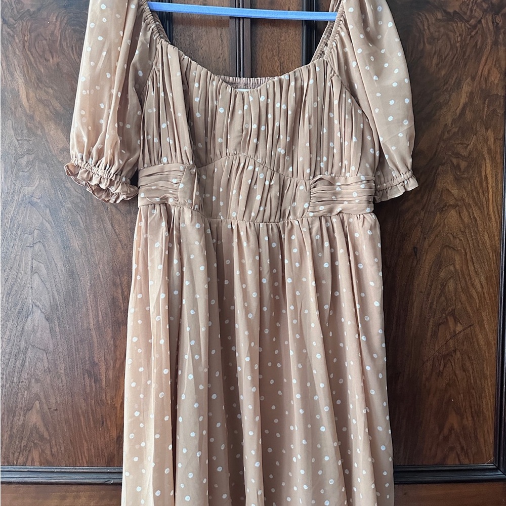 Elegant Tan Polka Dot Dress, Abercrombie & Fitch